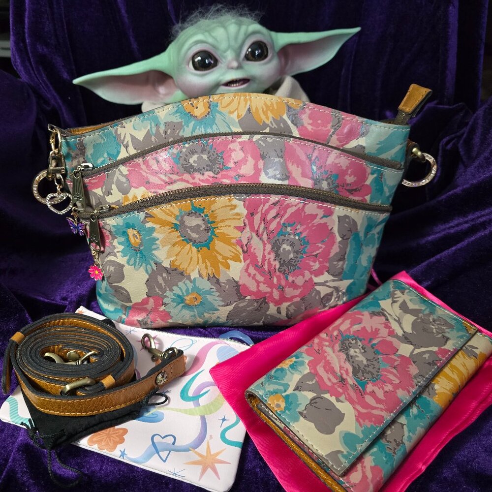 Patricia Nash Multi-Pocket Lorraine Crossbody bag in First Bloom &  Matching Wal